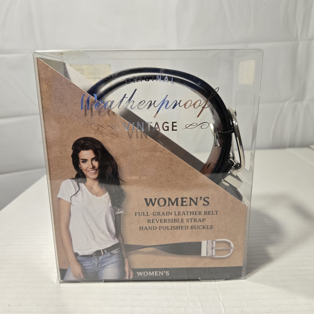 Weatherproof Women's Black Leather Belt with Polished Buckle